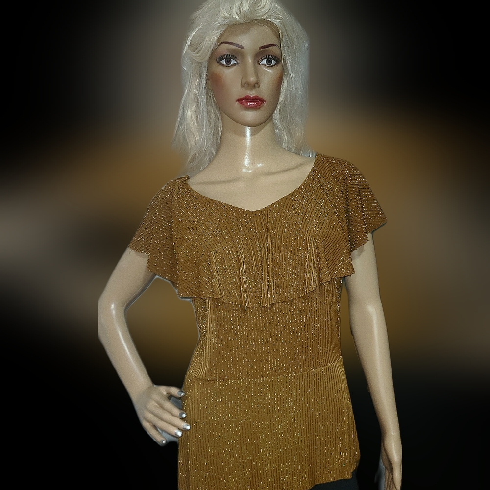 Adrianna Papell Copper Glittered Top Size M Gorgeous